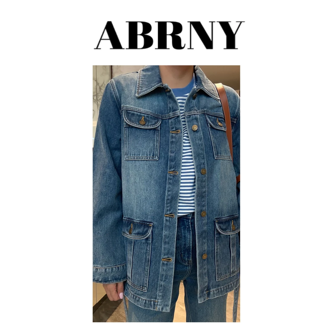 许小黑【狂欢无界】新款水洗丹宁风多口袋翻领休闲牛仔衬衫外套8517