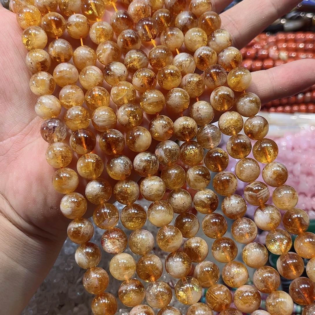 玛瑙/玉髓合金珠宝半成品黄塔晶10mm一条