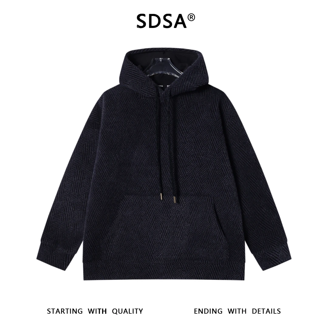 SDSA男士秋冬新款痞帅男装潮牌抽绳连帽卫衣暗纹提花线条百搭舒适