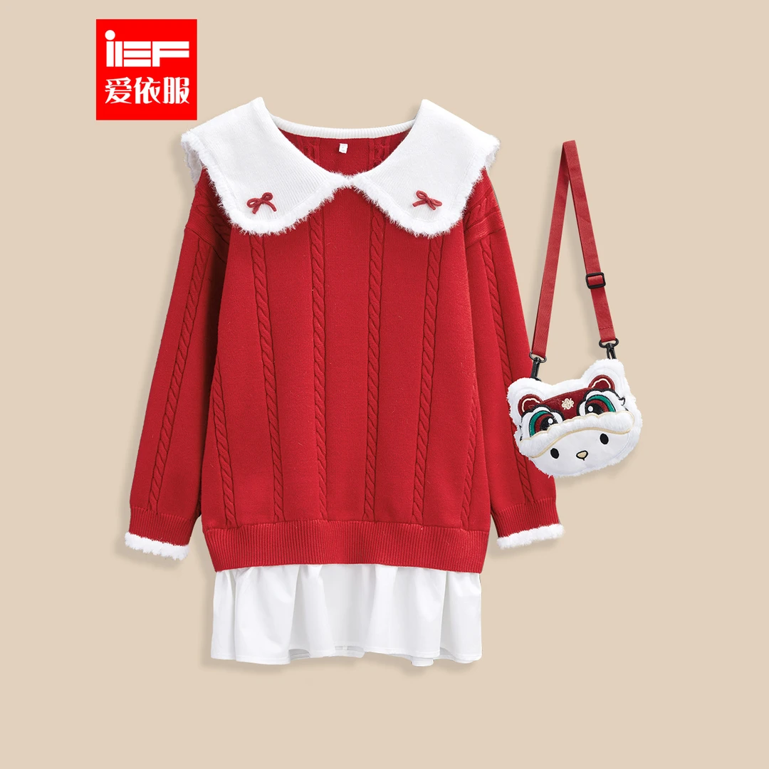 IEF/爱依服2025冬春新款甜美可爱减龄风氛围感宽松百搭毛织长上衣