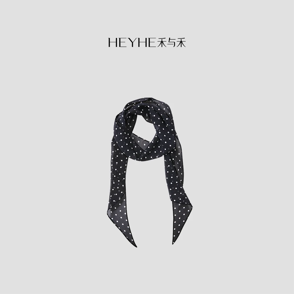 小禾【小波点】100桑蚕丝经典法式黑色波点百搭高级感气质领巾丝巾