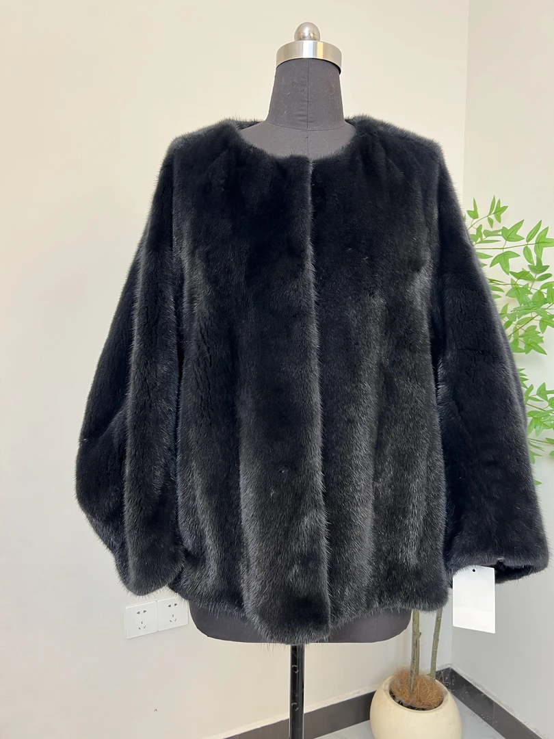 进口天鹅绒水貂整貂高级灰大版型70cm中长款女装貂皮外套