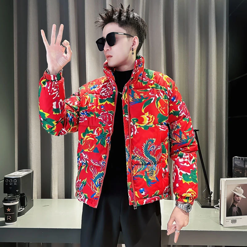 东北大花棉袄男女国潮保暖牡丹花棉衣男中国冬季立领棉服加厚外套