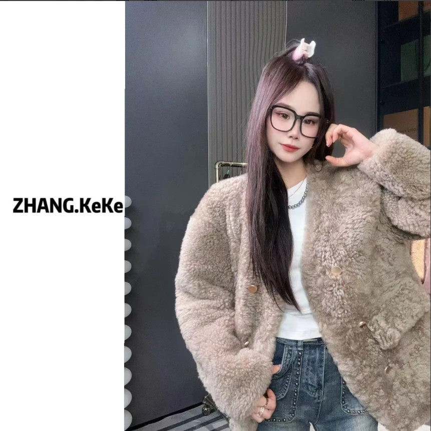 (ZHANG.KeKe）冬季时尚新款休闲气质百搭显瘦皮毛一体外套XT83216