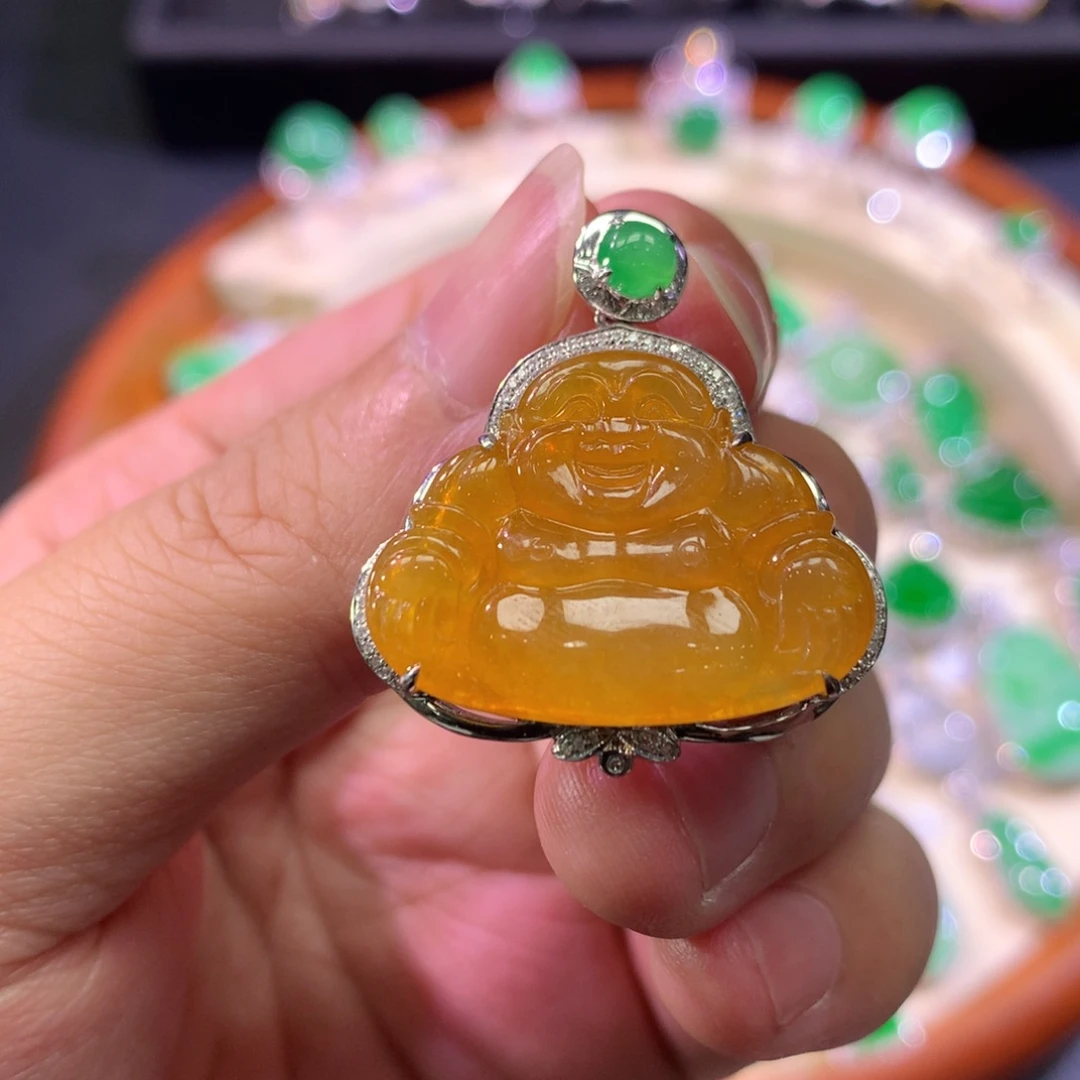翡翠18K金镶嵌吊坠(不含链)
