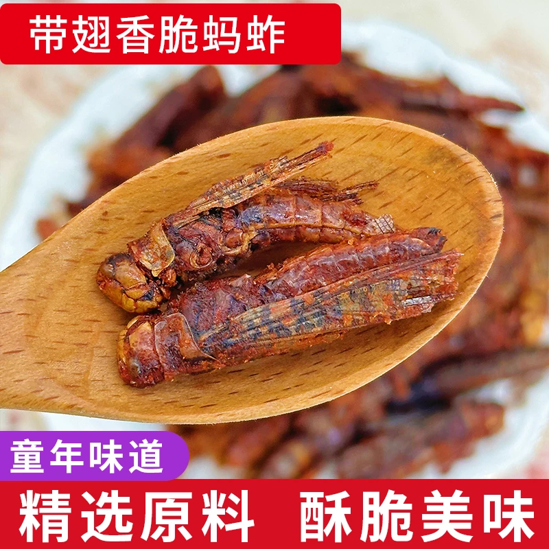 下酒菜即食昆虫美食带翅香酥蚱蜢油炸蝗虫零食下酒山东特产