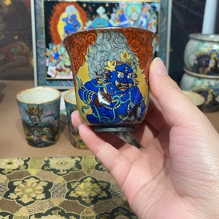 手工手绘黑财茶杯