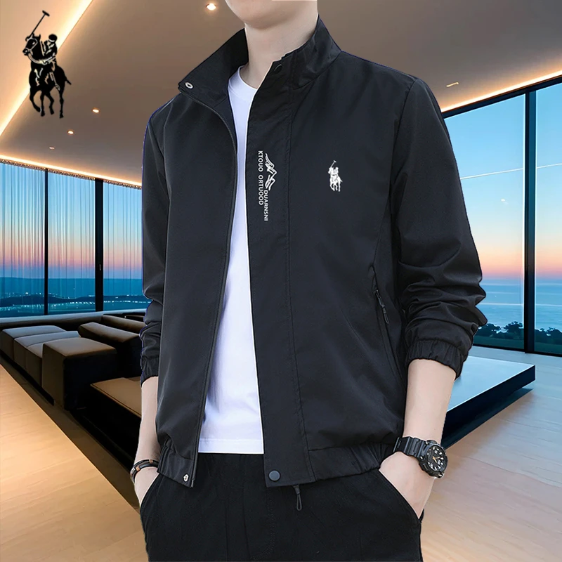 保罗欺麦欧男士外套休闲夹克男装春秋季新款时尚薄款百搭立领茄克