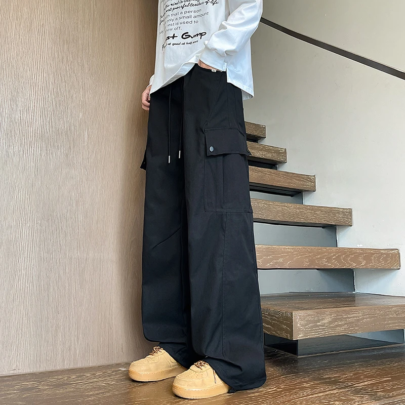 美式潮牌直筒工装休闲裤春秋季百搭爆款潮男高级感时尚男士拖地裤