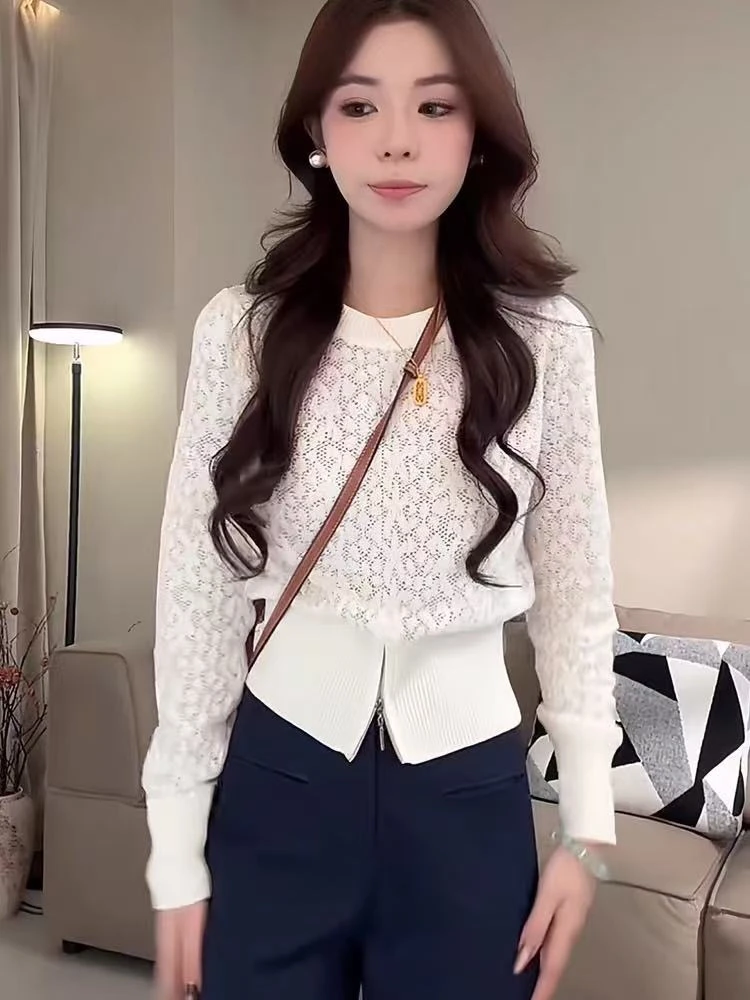 2025秋季新款韩版时尚百搭圆领长袖针织衫女宽松显瘦毛衣打底上衣
