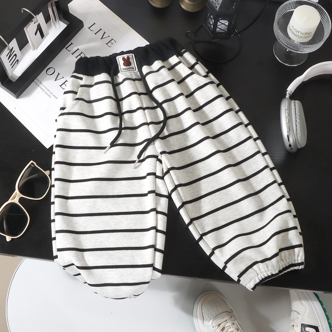 2025新款秋冬男女宝宝条纹时尚宽松百搭洋卫裤洋气韩版休闲裤