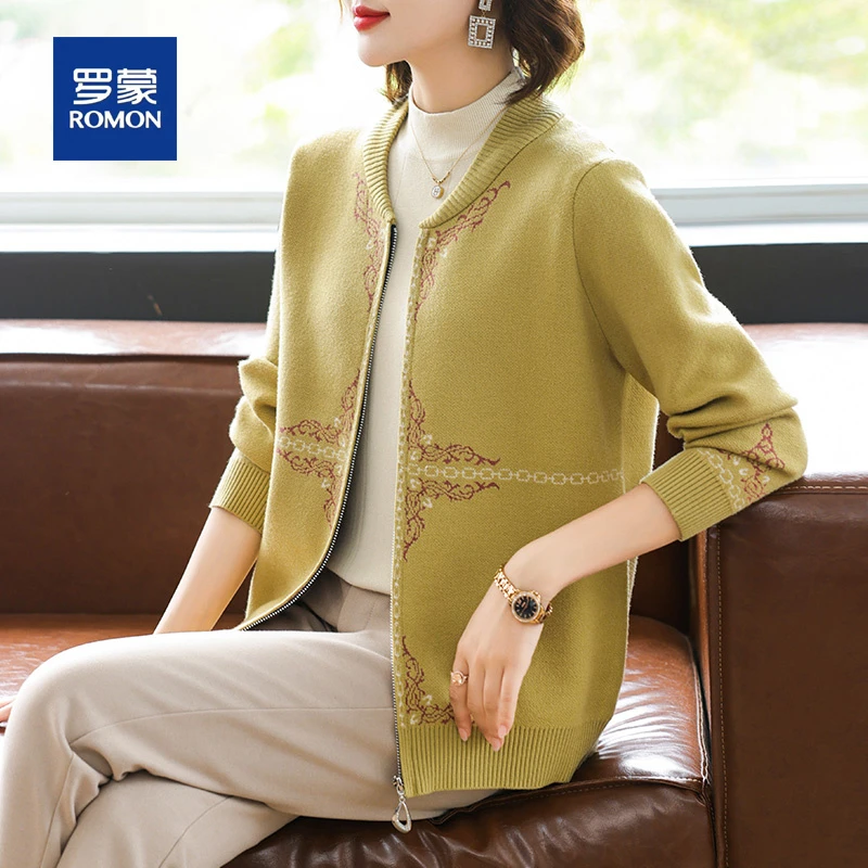罗蒙2025新款妈妈春秋装短款外套中年女装夹克中老年休闲针织上衣