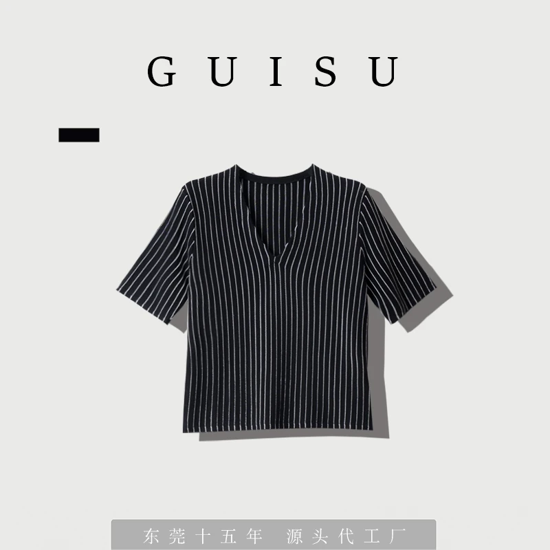 【素姐高定】闪线羊毛竖条纹短T袖SYH102865