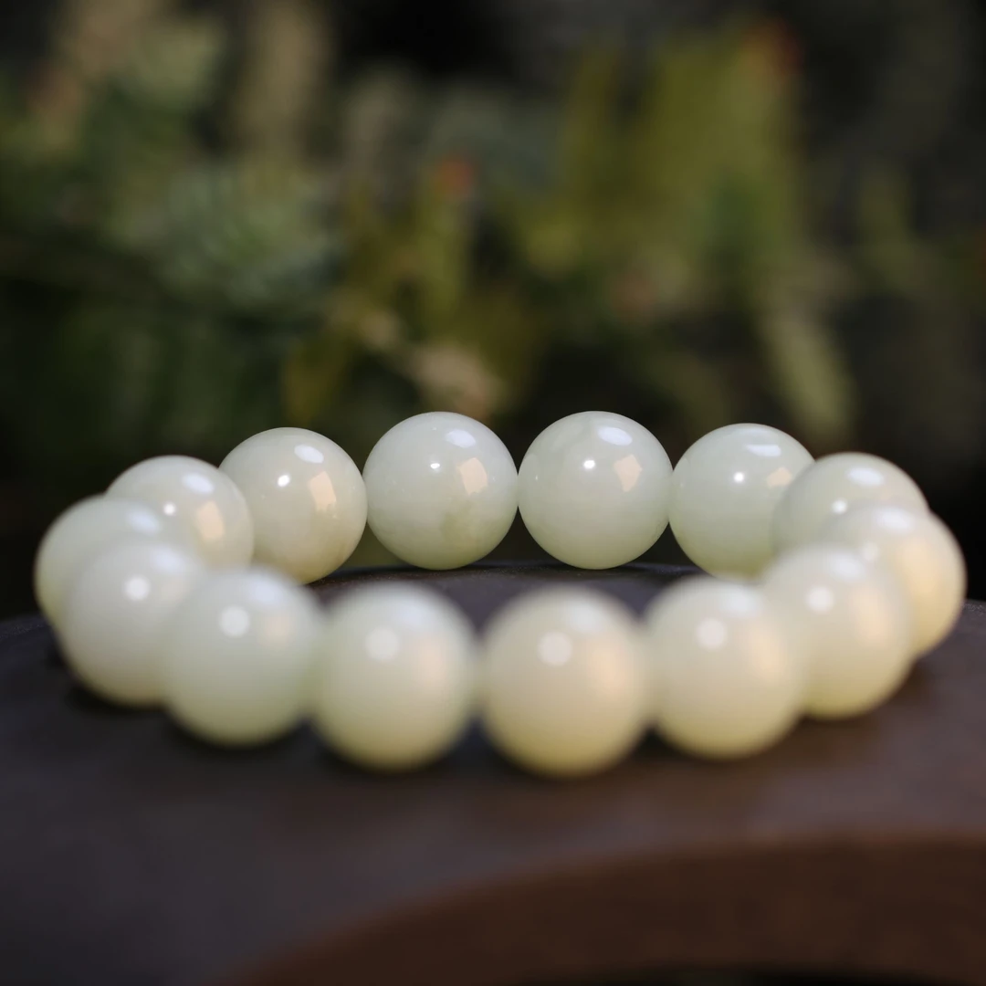 和田玉白玉圆珠手串