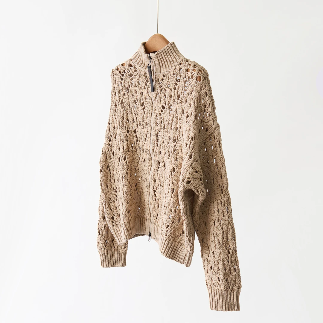 【YS11746】B～C25秋镂空设计醋纤真丝钩花镶珠针织开衫外套拉链