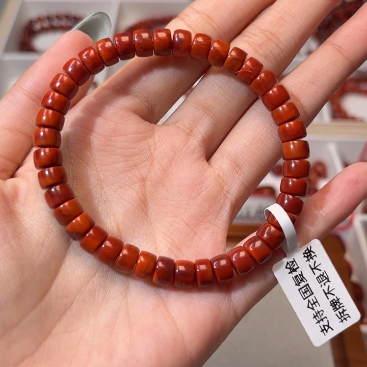 南红玛瑙未镶嵌手链精工直切药片满肉柿子红玫红双色7mm