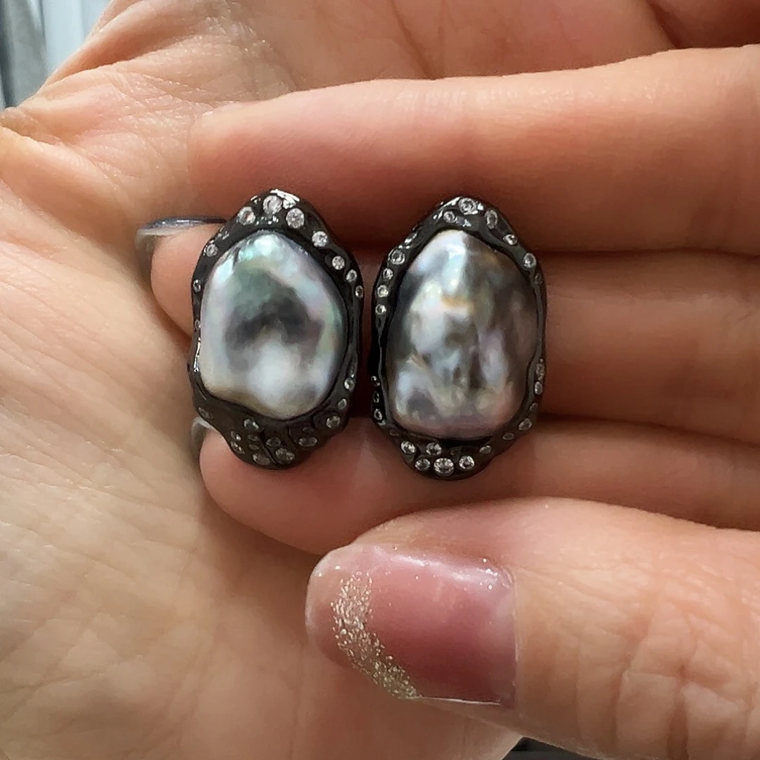 海水珍珠耳饰银S925镶嵌?****?