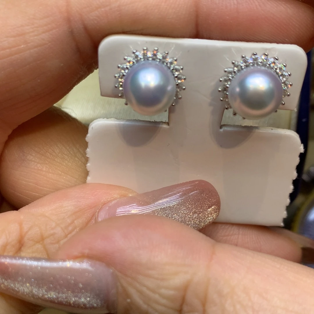 银S925镶嵌耳饰海水珍珠