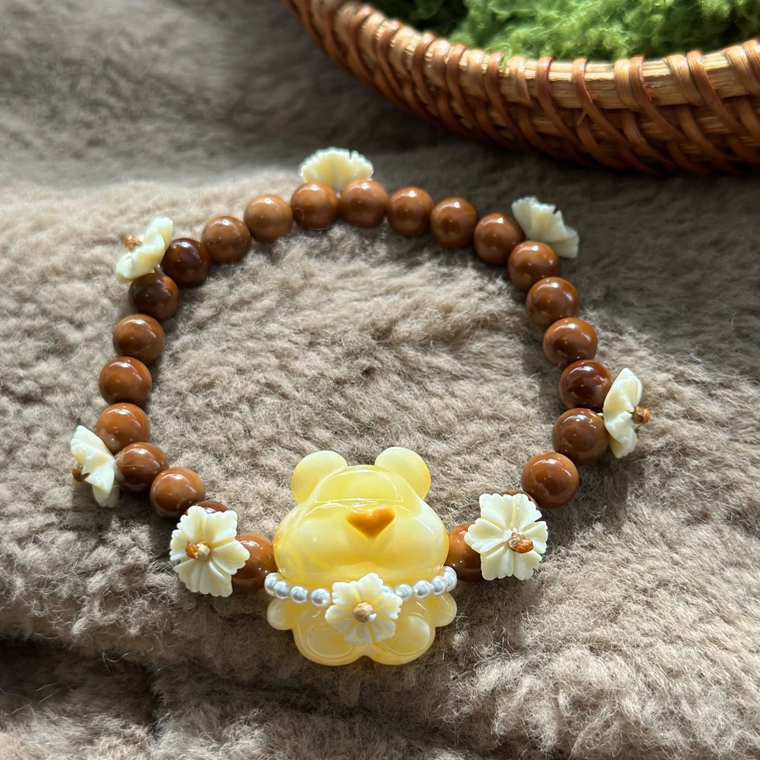 吉月蜜蜡精品小熊库克花花极简款手串