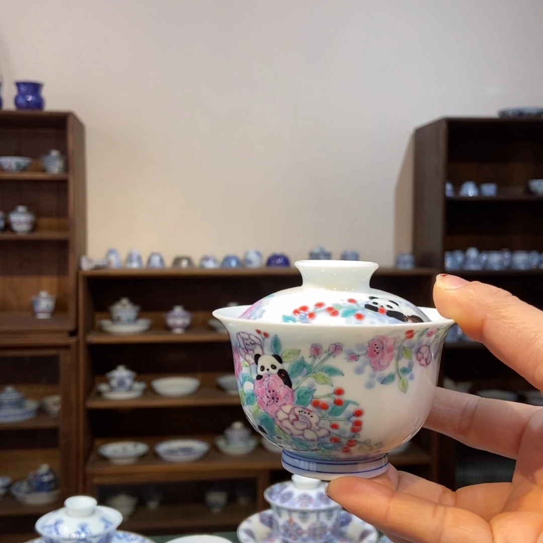 杯w冉月观隐熊猫盖碗