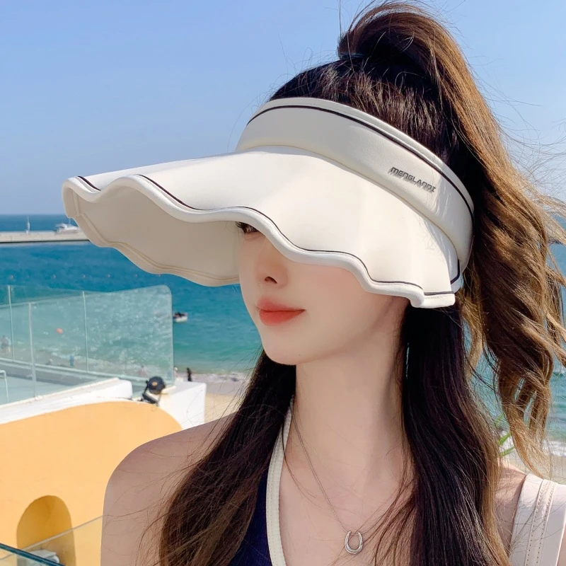 新款透气大檐帽女士春夏户外空顶遮阳帽防紫外线潮流字母帽