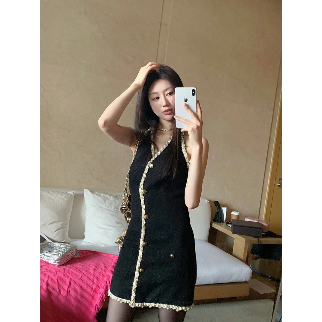 FORNI 香式美学在线中~ 纽扣小香连衣裙轻奢时尚设计师裙