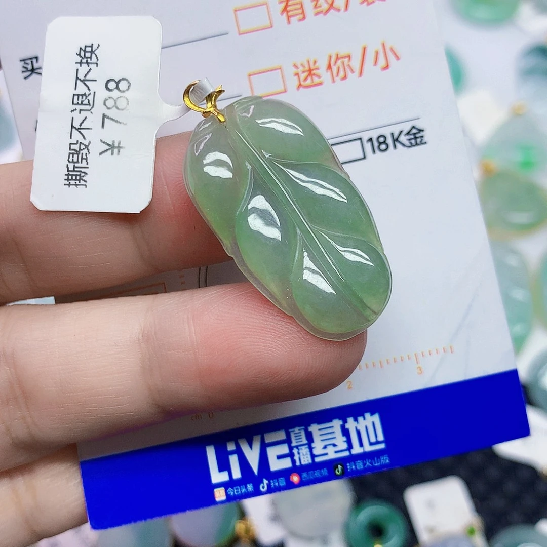 颈饰18K金镶嵌翡翠叶子