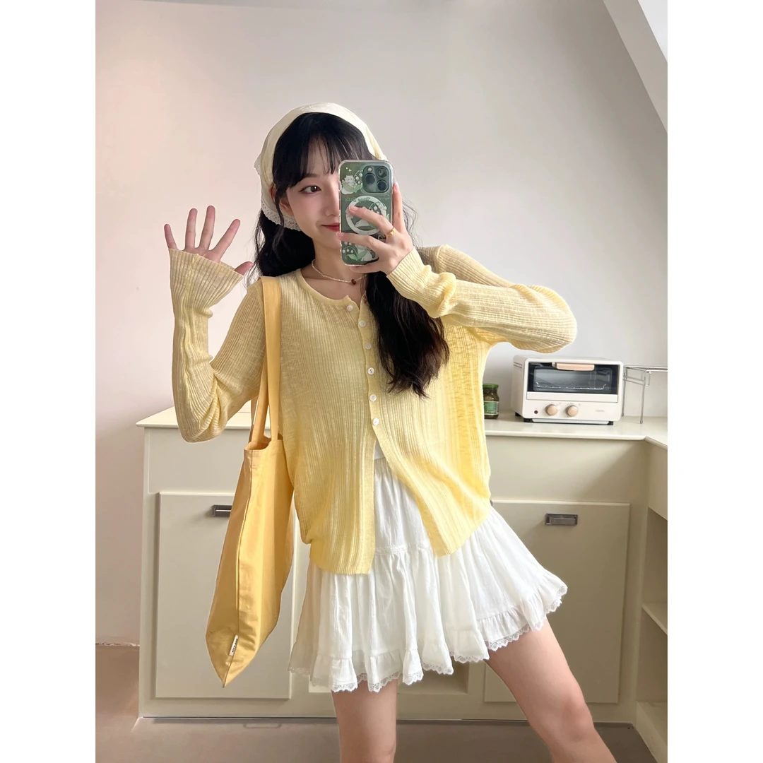 82115#韩系简约百搭慵懒清新圆领针织开衫