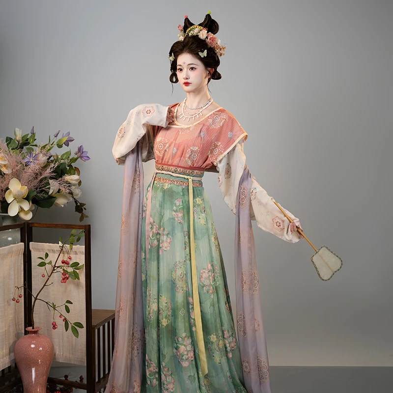 山迟【乔灵】汉服敦煌唐制复原风显瘦齐腰衫襦裙披帛破裙夏透气套
