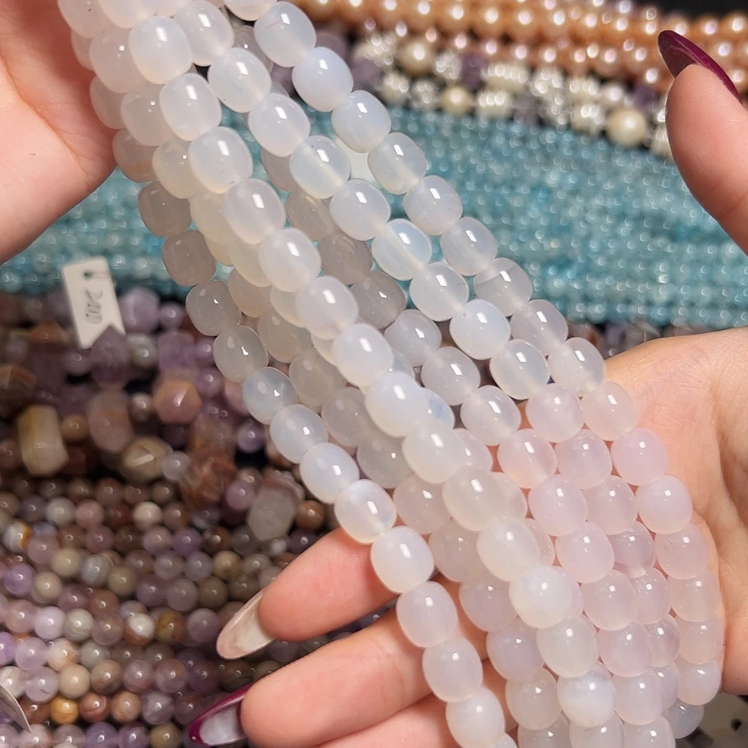 玛瑙/玉髓足银镶嵌珠宝半成品O556荔枝白玛瑙