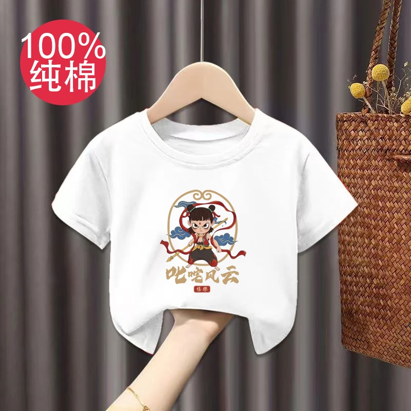 2025新款男童女童哪吒闹海纯棉T恤哪吒闹海套装儿童帅气短袖