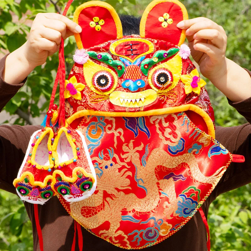 巧手绣娘手工宝宝肚兜虎头帽虎头鞋满月百天生日抓周吉服端午礼物