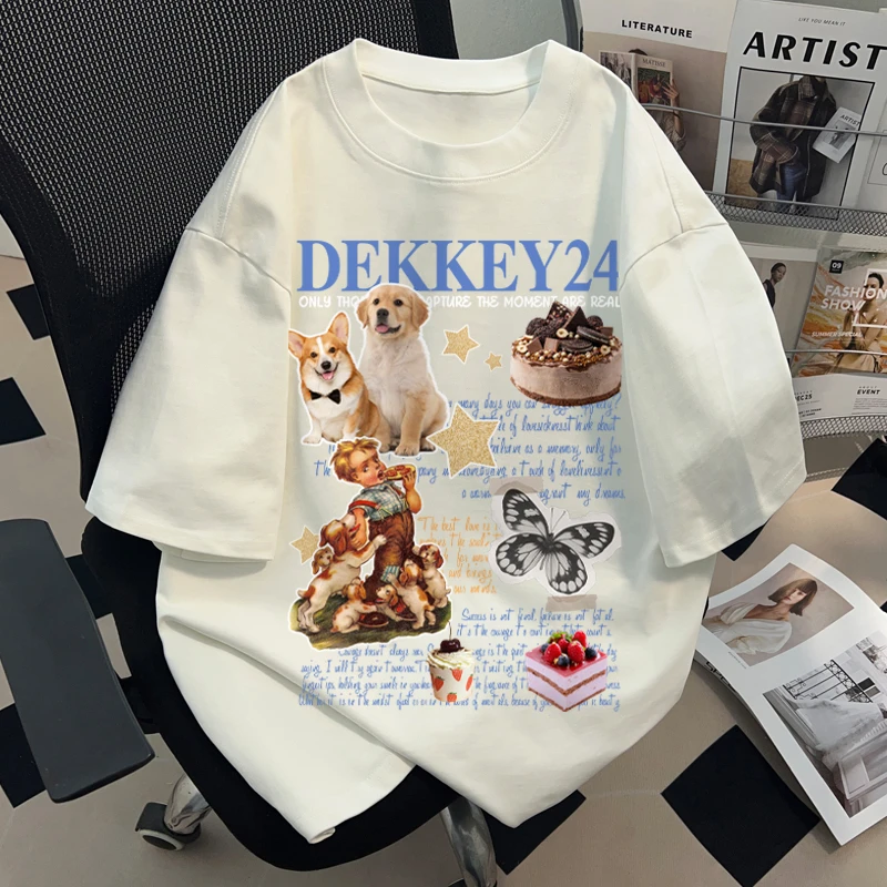 jtrt白色短袖t恤男女2025新款韩系chic上衣夏季纯棉圆领宽松半袖