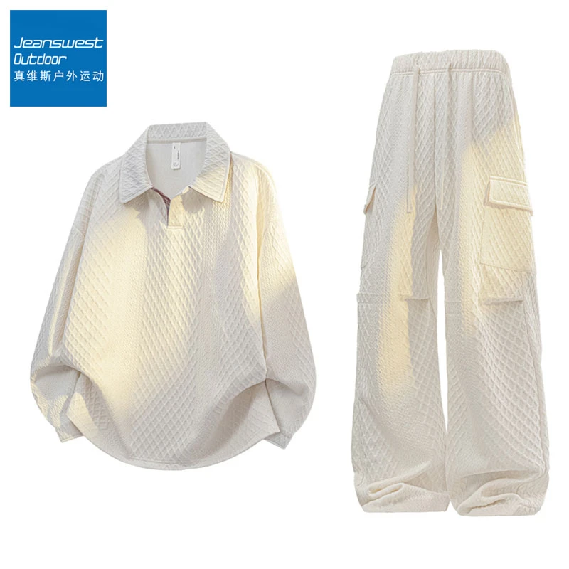 真维斯户外运动秋季卫衣休闲套装男提花设计感宽松时尚潮牌两件套