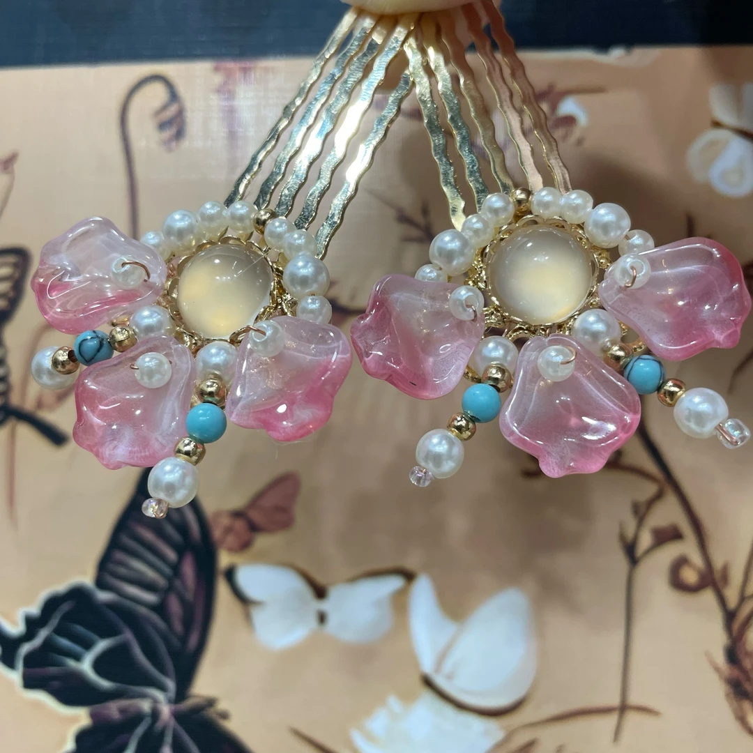 古风汉服配饰凌霄花发梳一对