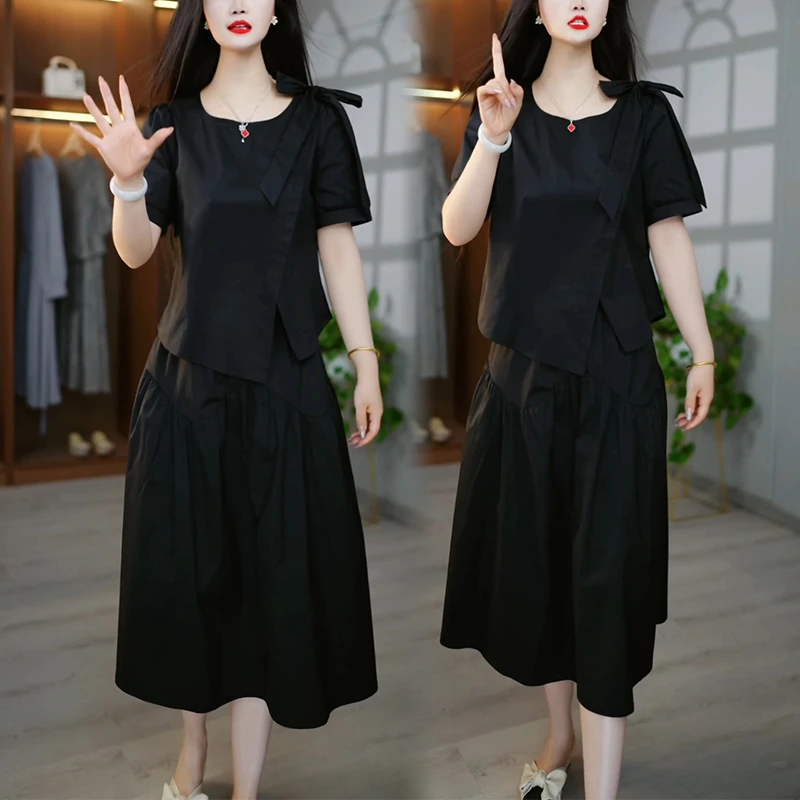 时尚休闲百搭套装裙女2025夏季新款短袖气质显瘦上衣半身裙两件套