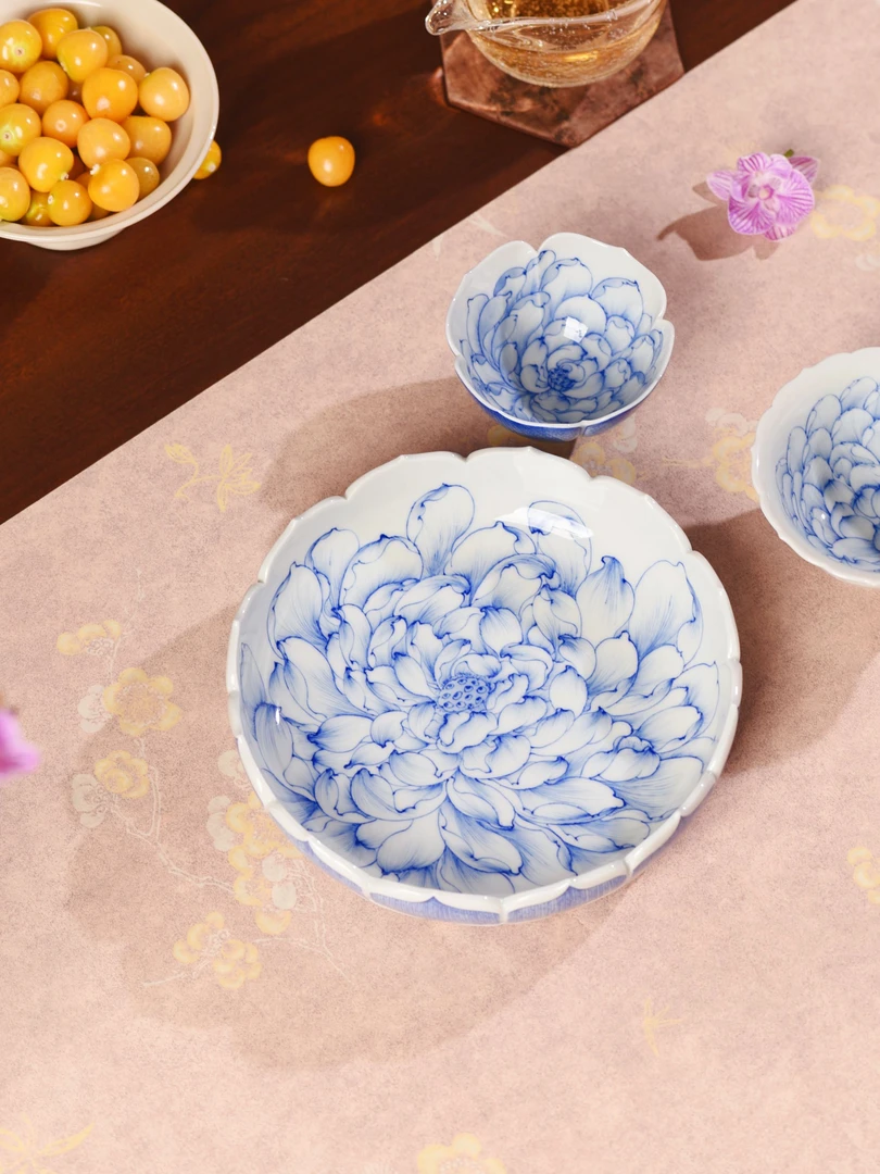 青樵轩   青花蓝地荷花壶承   品茗陶瓷纯手工茶具饮茶