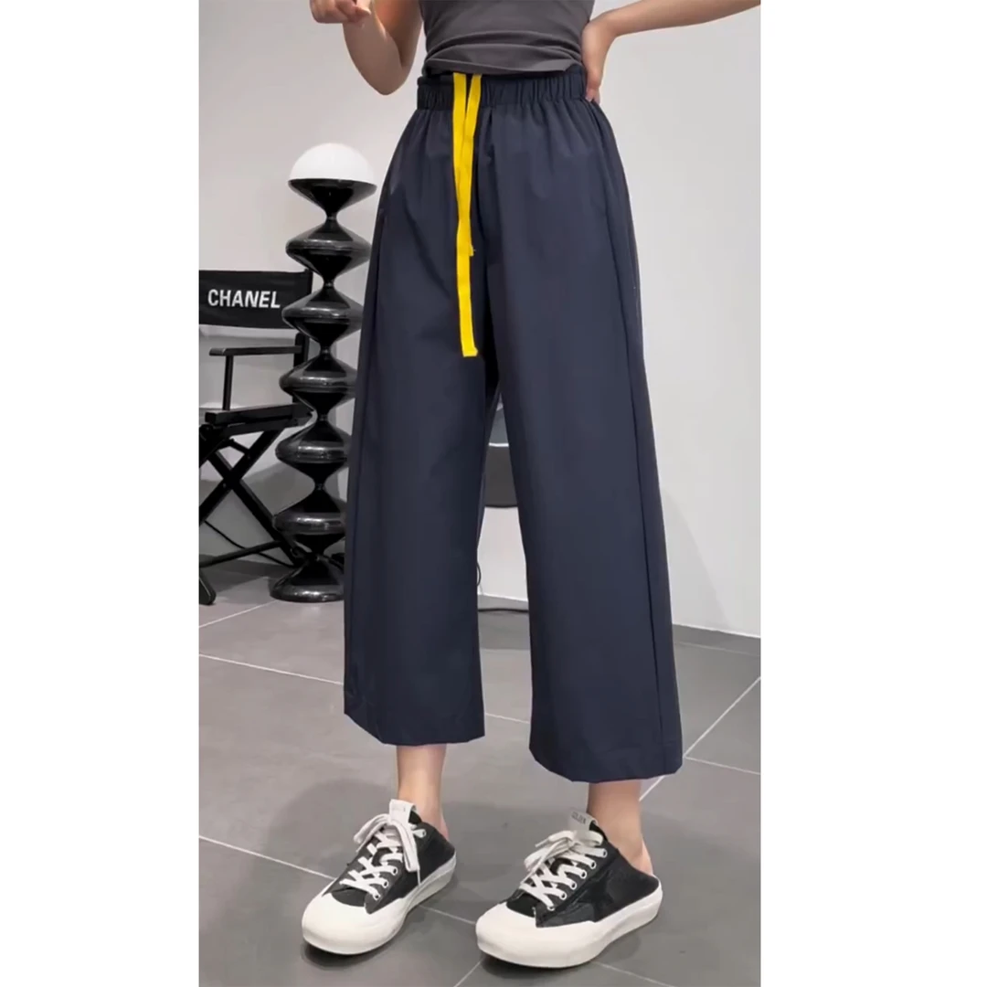 艾塔莉八分速干休闲裤子窄版阔腿裤女夏季新款胖mm运动风百搭直筒