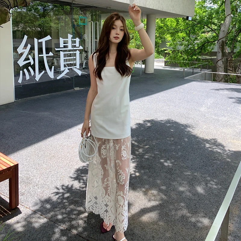 【初夏恋曲】RARE ZZ法式高雅绝美可拆卸提花蕾丝镂空吊带裙