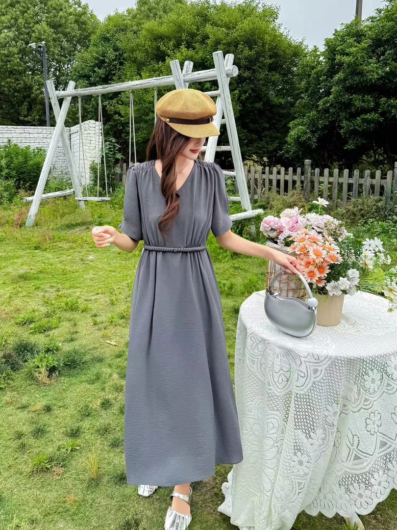 长裙夏季连衣裙法式赫本风后妈裙气质中长款度假风墨2515墨