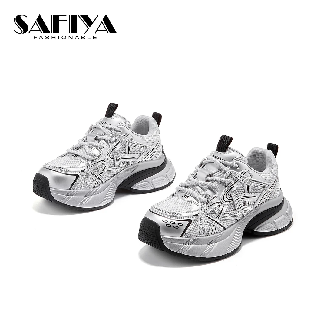 索菲娅Safiya2025春季新款低帮系带舒适运动老爹鞋女SFD1111A09