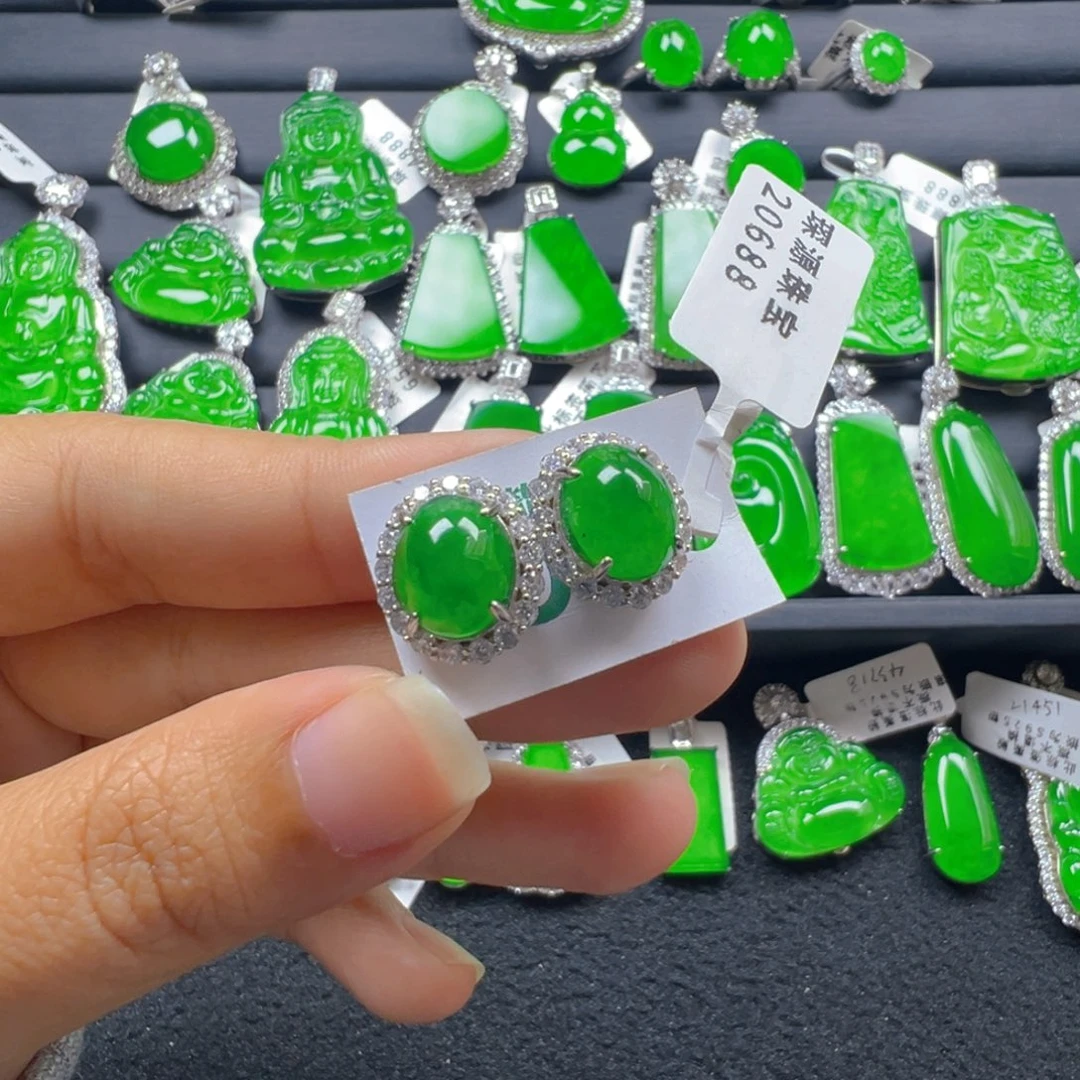翡翠银S925镶嵌耳饰