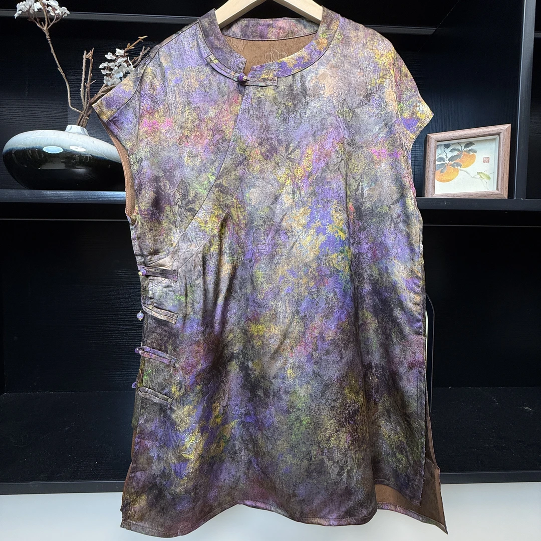 【紫染】中式斜襟薄款小飞袖上衣2592