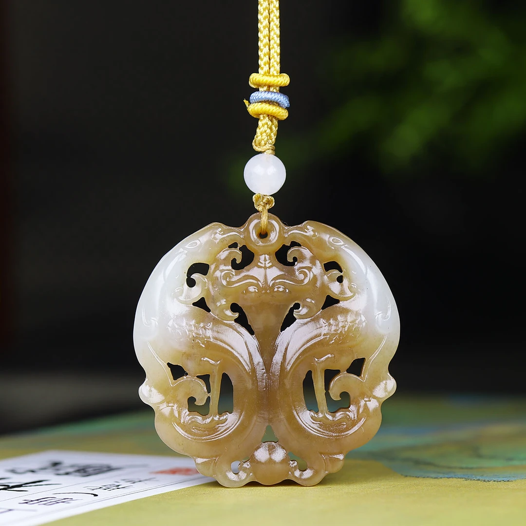 1116133和田玉糖白玉龙凤呈祥玉佩