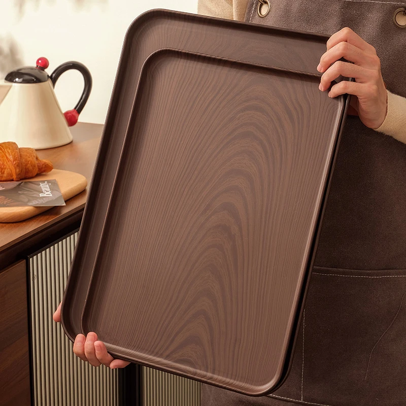 2025新款彷木纹托盘家用茶盘放杯子水果收纳盘酒店咖啡厅餐盘面包