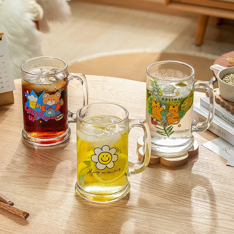 商用大容量啤酒杯400ml网红文案杯精酿啤酒创意个性带把扎啤杯