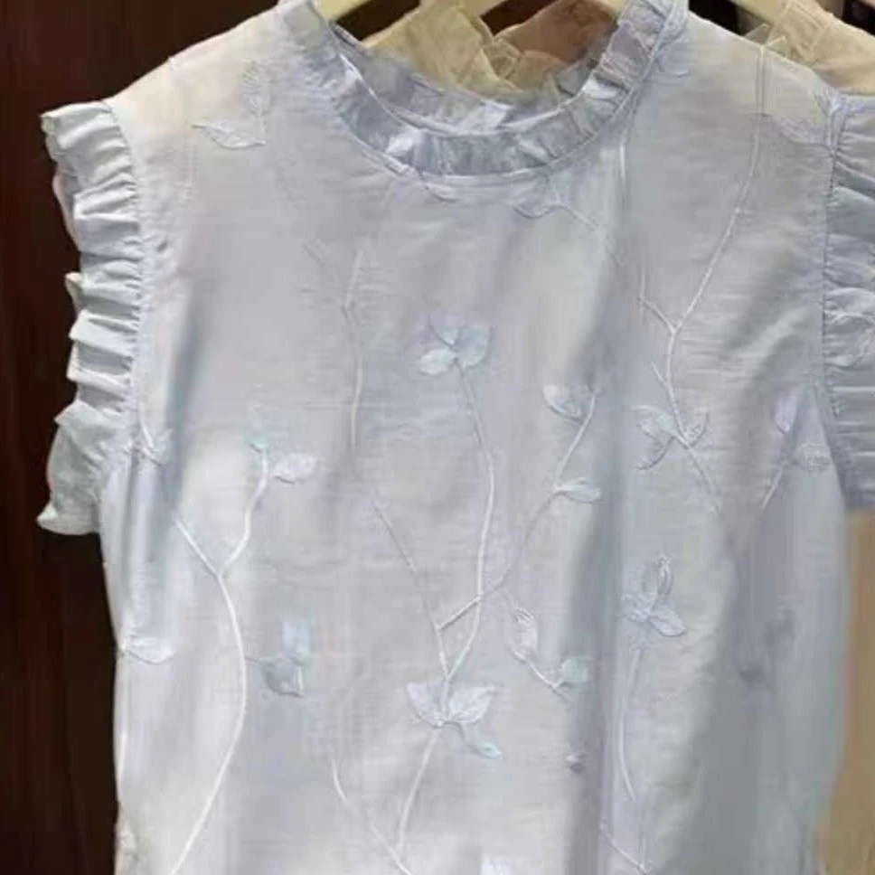 22270夏季新款百搭无袖衬衫女小个子宽松显瘦减龄娃娃衫上衣潮