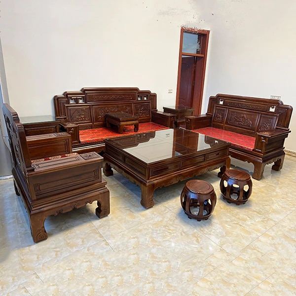 核桃木客厅全套实木沙发国色天香一二三加电视柜花架十二件套