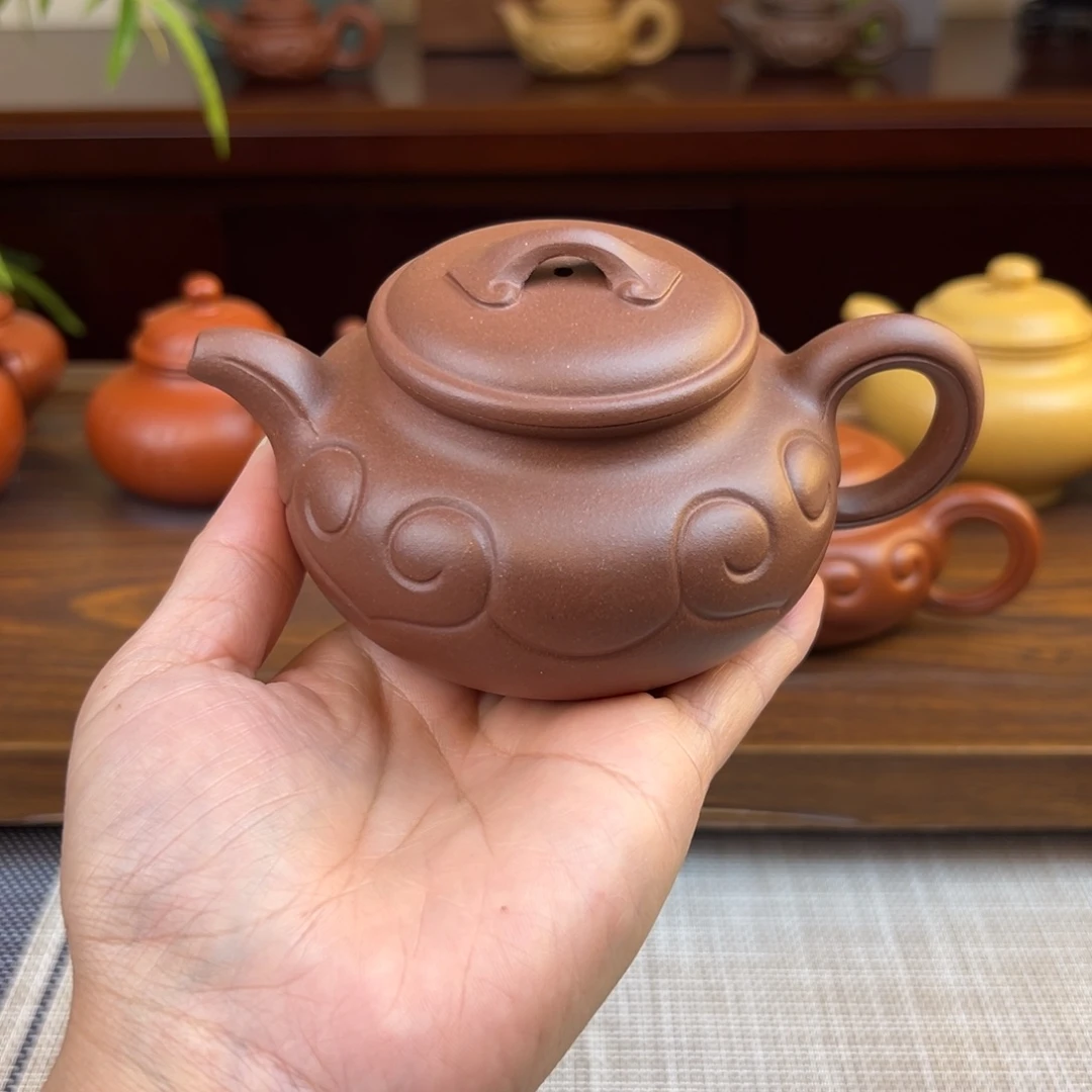 紫砂茶壶底槽清仿古如意全手200cc