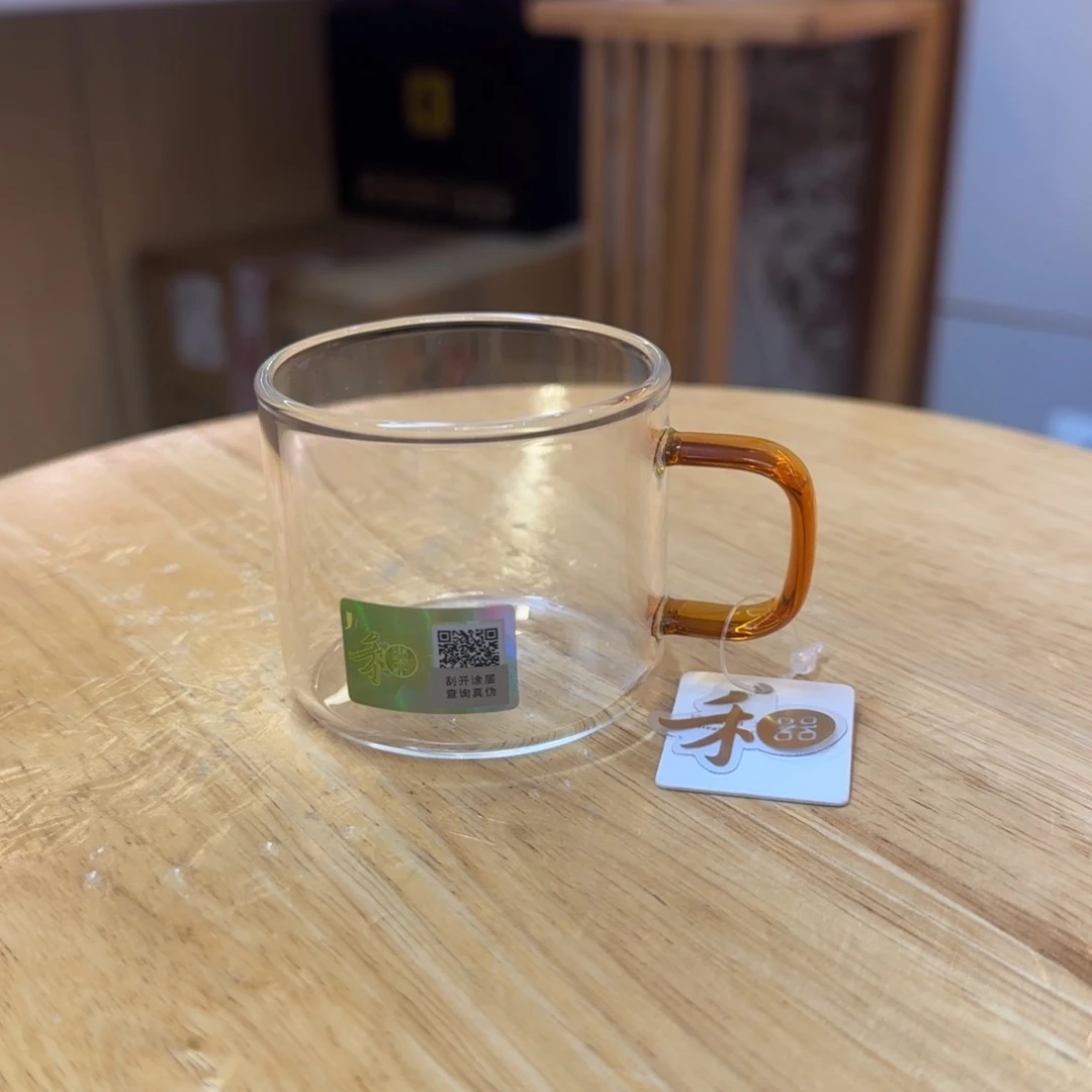 手工艺品玻璃禾器清禾杯琥珀色一对